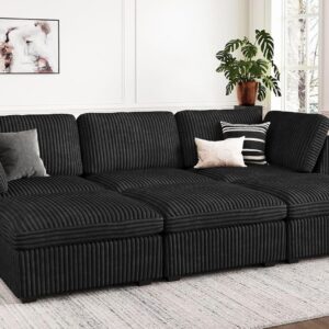 Belffin Modular Sectional Sofa with Storage 6 Seat Corduroy Sectional Sleeper Sofa Bed Modular Sectional Couches for Living Room Black Cloud Couch