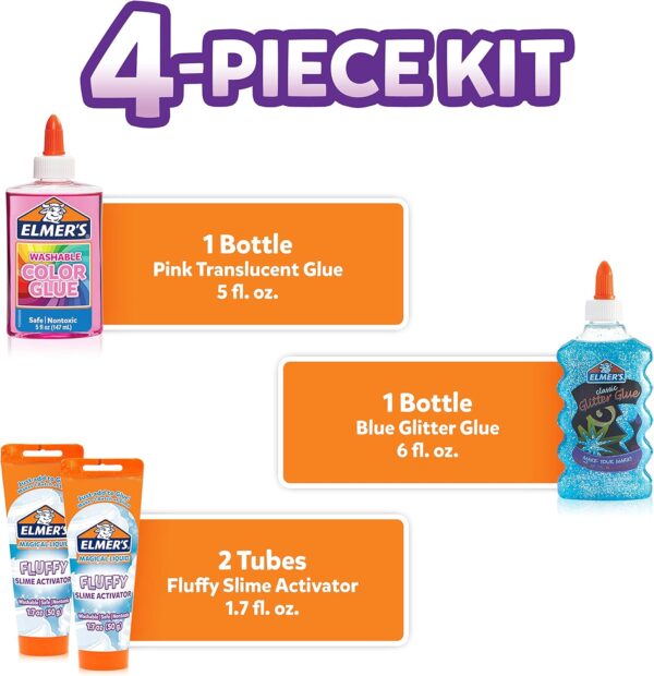 Elmer’s Fluffy Slime Kit, Includes Elmer’s Translucent Color Glue, Elmer’s Glitter Glue, Elmer’s Fluffy Slime Activator, 4 Count - Image 2
