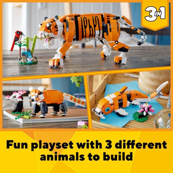 LEGO Creator 3 in 1 Majestic Tiger Building Set, Transforms from Tiger to Panda or Koi Fish Set, Animal Figures, Collectible Building Toy, Gifts for Kids, Boys & Girls 9 Plus Years Old, 31129 - Image 2