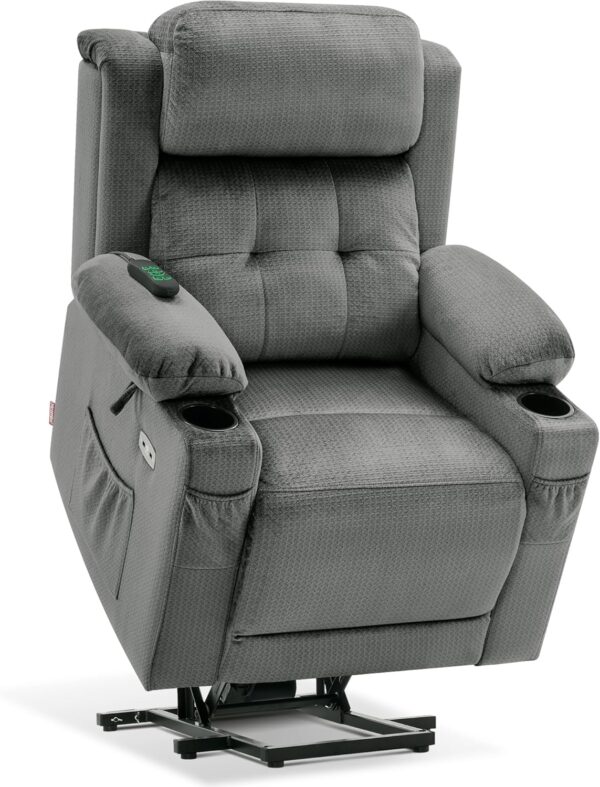 MCombo Small Dual Motor Power Lift Recliner Chair with Massage and Heat for Petite Elderly People, Adjustable Headrest, Infinite Position, USB Ports, Fabric 7660 (Grey, Small)