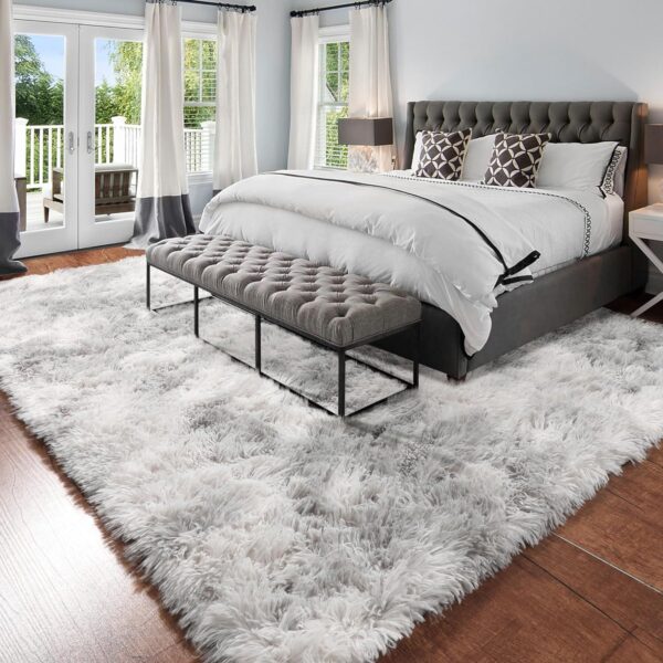 Amdrebio Tie-Dyed Light Grey Large Living Room Rugs 6x9, Furry Shag Area Rug for Bedroom, Big Soft Fluffy Rug for Kids Room Decor, Modern Fuzzy Shaggy Carpet, Plush Floor Rug for Classroom - Image 5