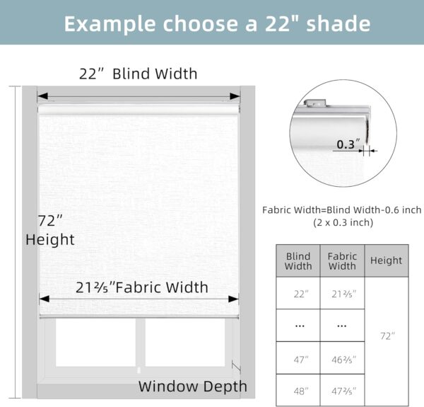 ChrisDowa Custom Size Cordless 100% Blackout Roller Shade, with Striped Jacquard, Thermal Insulated, UV Protection Fabric, Total Blackout Blinds for Window, French Doors, Home and Office.White - Image 7