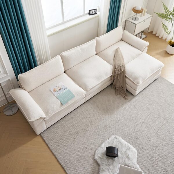 Karl home Sectional Sofa Modular Deep 3-Seat Sofa Couch with Ottoman, Teddy Fleece Sofa Sleeper Comfy Upholstered Furniture for Living Room, Apartment, Studio, Office, Beige - Image 5