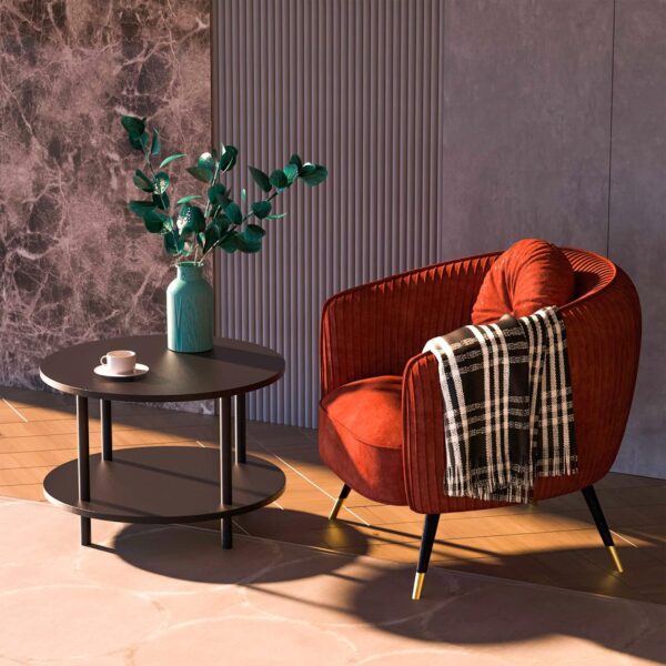 Small Round Coffee Table with Open Storage for Small Space, 23.5" Black 2-Tier Wooden Center Table for Living Room, Metal Legs, Easy to Assemble - Image 4