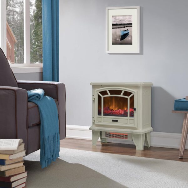 Duraflame Electric Fireplace Stove 1500 Watt Infrared Heater with Flickering Flame Effects - Cream - Image 2