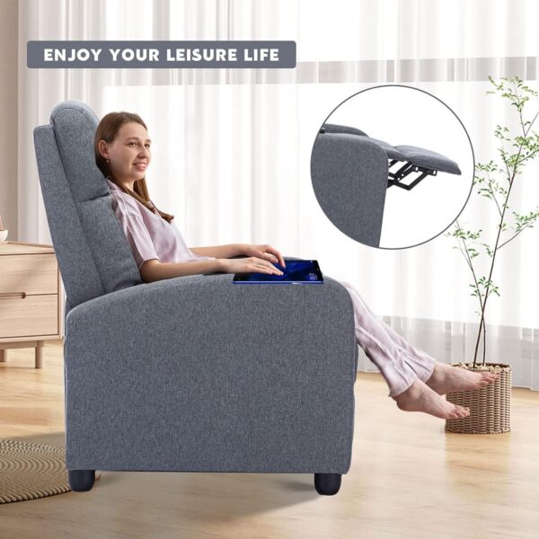Phoenix Home Massage Recliner Chair, Modern Single Sofa Recliners with Padded Backrest and Thick Seat Cushion, Recliner Chair for Living Room, Home Theater, Fabric Gray - Image 5