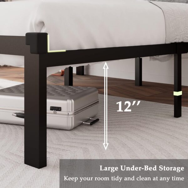 Feonase Queen Size Metal Bed Frame with Faux Leather Button Tufted Headboard, Heavy-Duty Platform Bed Frame with 12" Storage, Steel Slats Support, No Box Spring Needed, Noise Free, Black - Image 4