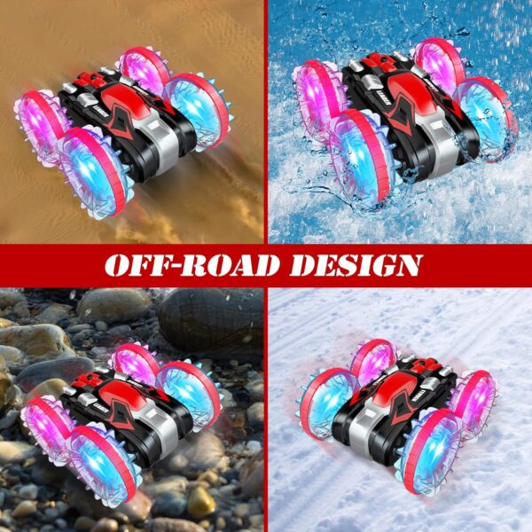 Toys for 5-12 Year Old Boys Amphibious RC Car for Kids 2.4 GHz Remote Control Boat Waterproof RC Stunt Car Truck with LED Lights 4WD Remote Control Car Boy Girl Gifts All Terrain Water Beach Pool Toy - Image 6