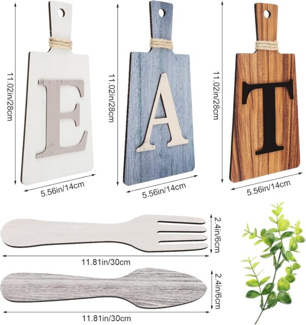 Jetec Rustic Primitive Country Farmhouse Kitchen Decorative Cutting Board with Eat Sign, Hanging Art, and Fork and Spoon Wall Decor in Gray, White, and Brown - Image 2
