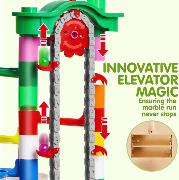 JOYIN 236Pcs Glowing Marble Run with Motorized Elevator- Construction Building Blocks Toys with 30 Glow in The Dark Plastic Marbles, STEM Gifts for Boys and Girls - Image 2