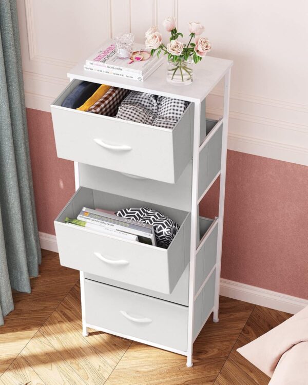 Crestlive Products Tall Dresser Vertical Storage Tower - Sturdy Steel Frame, Wood Top, Easy Pull Fabric Bins - Organizer Unit for Bedroom, Hallway, Entryway, Closets - 5 Drawers(White) - Image 5