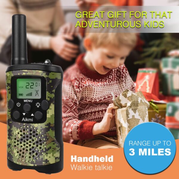 Walkie Talkies for Kids 22 Channel 2 Way Radio 3 Miles Long Range Handheld Walkie Talkies Durable Toy Best Birthday Gifts for 6 Year Old Boys and Girls fit Adventure Game Camping (Green Camo 1) - Image 3