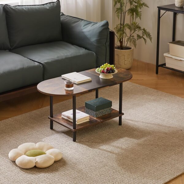 Mid Century Modern Coffee Table, Rustic Coffee Table Unique Color Contrast Design, 2-Tier Center TV Table 35x16x17in Rustic Brown + Black YD-011BH - Image 4
