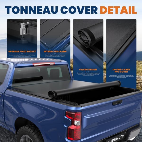 5FT Roll-Up Soft Vinyl Truck Bed Tonneau Cover Compatible for 2015-2024 Chevy Chevrolet Colorado/GMC Canyon Fleetside On Top Bed -60 Inch - Image 4