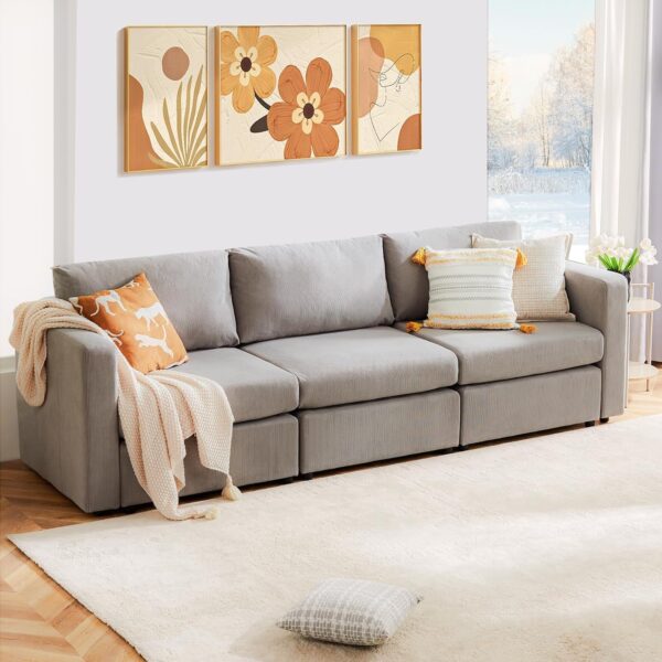 Sweetcrispy Convertible Modular Sectional Sofa, 3 Seat Sectional Couches for Living Room, Basic Shape Modern Fabric Modular Sofa Sleeper with Double Chaise for Home, Apartment, Dorm, Grey