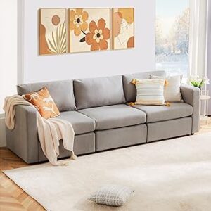 Sweetcrispy Convertible Modular Sectional Sofa, 3 Seat Sectional Couches for Living Room, Basic Shape Modern Fabric Modular Sofa Sleeper with Double Chaise for Home, Apartment, Dorm, Grey
