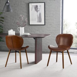 KithKasa Mid Century Modern Dining Chair Set of 2 Faux Leather Side Chair with Walnut Color Wood Legs for Kitchen Dining Room, Dark Brown