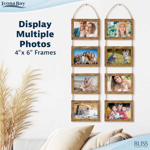 Icona Bay 4x6 Wall Hanging Picture Frames Collage w/ 8 Openings (Rustic Brown, 2 Pack), Casual Style Wood Composite Frames, Wall Mount Only, Bliss Collection - Image 5