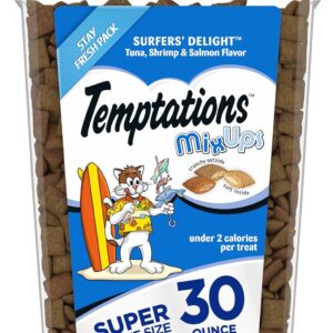 Temptations MixUps Surfer's Delight Flavor Crunchy and Soft Cat Treats, 30 oz. Tub