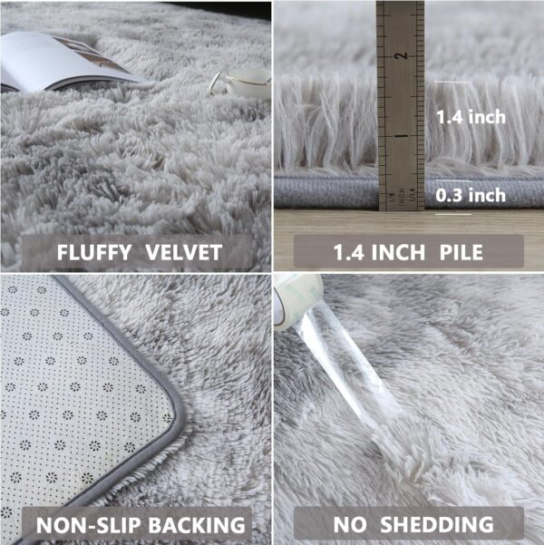 CAIYUECS Shag Area Rug,Indoor Ultra Soft Fluffy Plush Rugs for Bedroom Living Room, Non-Skid Modern Nursery Faux Fur Rugs for Kids Room Home Decor (Tie-Dyed Light Gray, 5x7 Feet) - Image 5