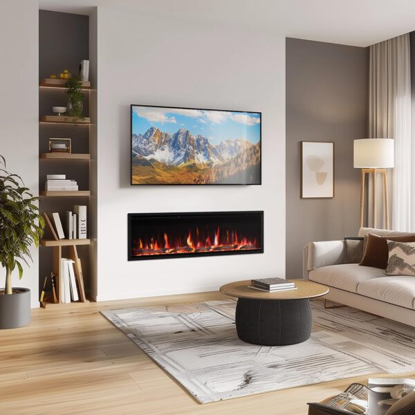 PuraFlame Herman 50 Inch Smart Linear Electric Fireplace - Premium Flame with 9 Colors, Clean Design, Recessed in-Wall or Wall-Mount or Free Standing, Compatible with Alexa and Google Assistant - Image 6