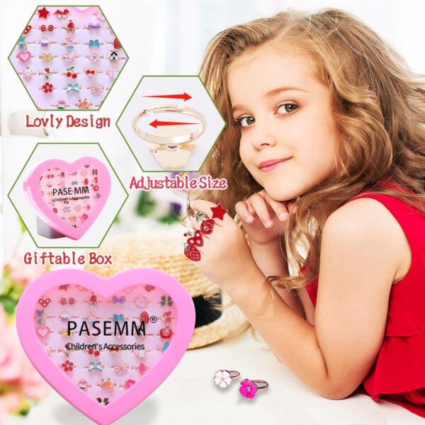 36pcs Little Girl Jewel Rings, Adjustable, No Duplication Kids Play Rings in Box,Pretend and Dress Up Rings for 4-12 Year Old Girls Birthday Gifts Holiday Gifts, 3 4 5 6 7 8 9 10 11 12 Year Old - Image 3