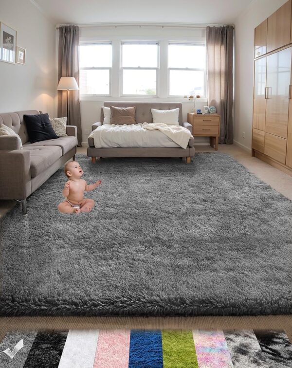 Area Rugs for Bedroom Living Room, 4X6 Ft Grey Fluffy Washable Rug, Modern Shaggy Carpets Fuzzy Rug for Kids Boys Girls Dorm Nursery Home Decor Aesthetic, Upgrade Anti-Skid Durable