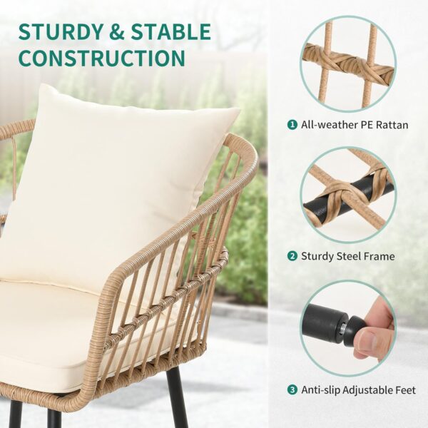 YITAHOME 3 Pieces Outdoor Wicker Patio Conversation Bistro Set, All-Weather Rattan Patio Furniture Set with Table & Cushions, Outdoor Sectional Sofa for Patio, Balcony, Backyard, Deck - Image 4