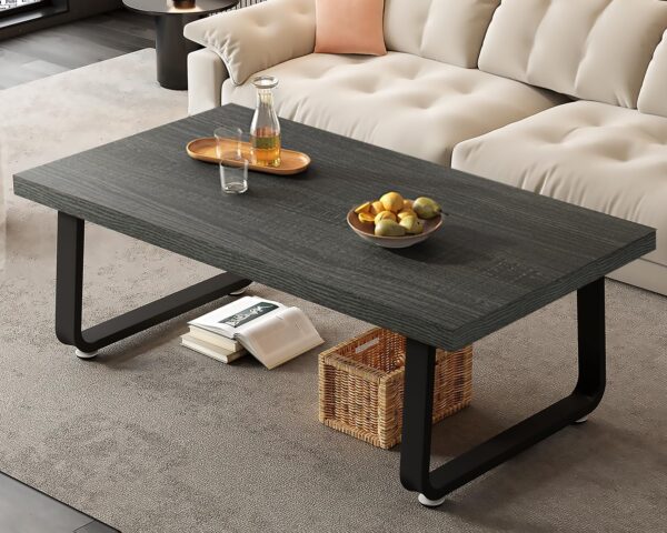 HSH Coffee Table, Industrial Wooden Coffee Table, Modern Minimalist Rectangular Center Table for Living Room, Wood and Metal Legs Cocktail Tea Table for Bedroom Home Office, Dark Gray Oak, 47 Inch