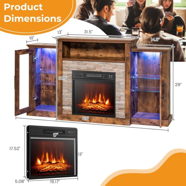 GOFLAME Fireplace TV Stand with LED Lights for TV up to 65”, Entertainment Center with 18” Electric Fireplace, Remote & APP Control, TV Console with Adjustable Glass Shelves (Brown) - Image 7