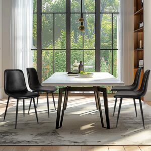 CangLong Dining Chairs Set of 4 with Faux Leather Seat & Soft Backrest for Living Meeting Room, Black