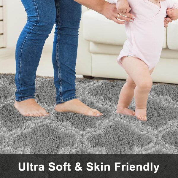 Area Rugs 8x10, Shag Rugs for Living Room, High Pile Fluffy Carpet for Bedroom, Kids Room, Nursery, Home Decor, Geometric, Light Grey/White - Image 3