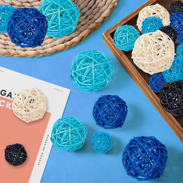 GuassLee Decorative Balls for Bowls Centerpiece, 24Pcs Blue Wicker Rattan Balls Vase Fillers Potpourri Bowl Filler for Home Bathroom Living Dining Room Table Decor DIY Craft, 3 Sizes - Image 2