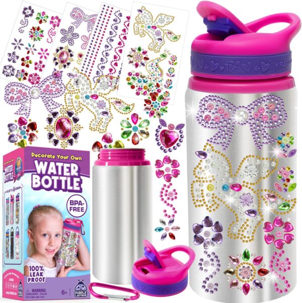 PURPLE LADYBUG Decorate Your Own Water Bottle Kits for Girls - 5 6 7 8 Year Old Girl Gifts, Girl Birthday Gift, Arts and Crafts for Kids Ages 6-8 Girls Water Bottles for School Girls Christmas Gifts