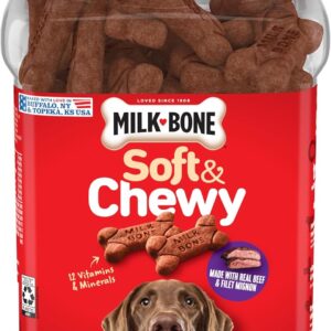 Milk-Bone Soft & Chewy Dog Treats, Beef & Filet Mignon Recipe, 25 Ounce Made with Real Chuck Roast