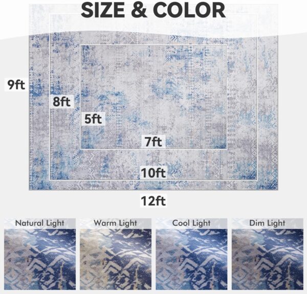 Boho Area Rugs for Living Room 5x7 Rug-Carpet for Bedroom Living Room Rug Dining Room Nursery Rug Machine Washable Area Rug Water Repellent Non Slip Rug Modern Abstract Rug Blue Grey - Image 2