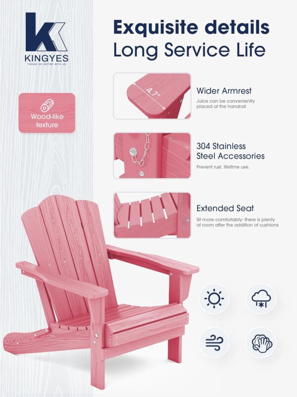KINGYES Folding Adirondack Chair, HDPE All-Weather Folding Adirondack Chair, Light Pink - Image 5