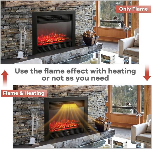 GLACER 28.5'' Electric Fireplace Insert, Recessed & Freestanding with Adjustable Flame Color Timer, Indoor Heater w/Remote Control (750W/1500W) Black… - Image 2