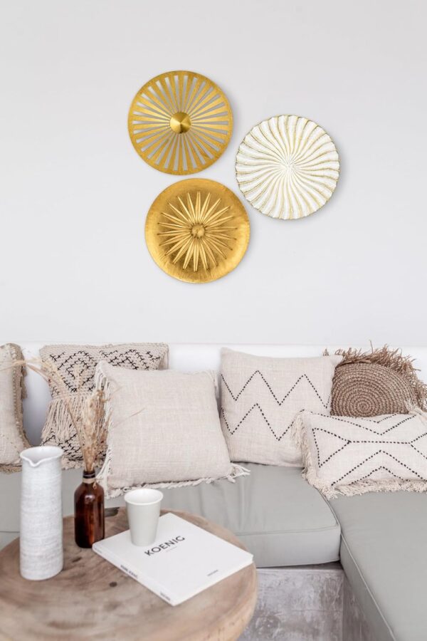 Briful 12" Wall Décor Pack of 3 Metal Gold & White Washed Starbursts Radial Plate Wall Art Modern Accent Hanging Wall Decorations For Home Office Bedroom Or Living Room Wall Sculptures - Image 7