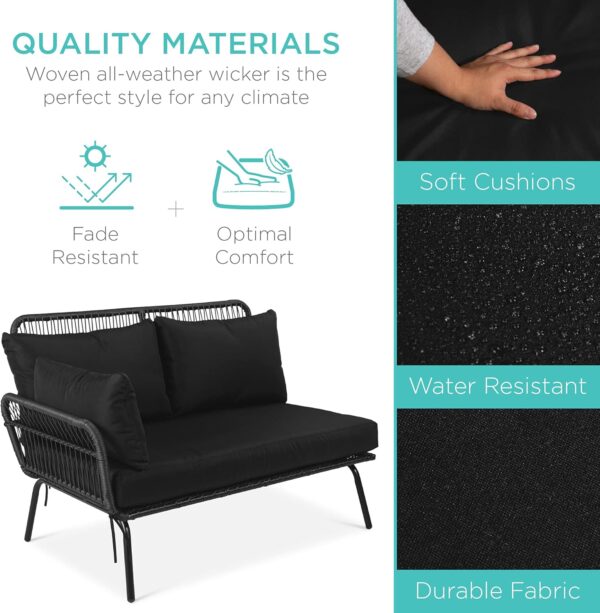 Best Choice Products Outdoor Rope Woven Sectional Patio Furniture L-Shaped Conversation Sofa Set for Backyard, Porch w/Thick Cushions, Detachable Lounger, Side Table - Natural/Black - Image 2