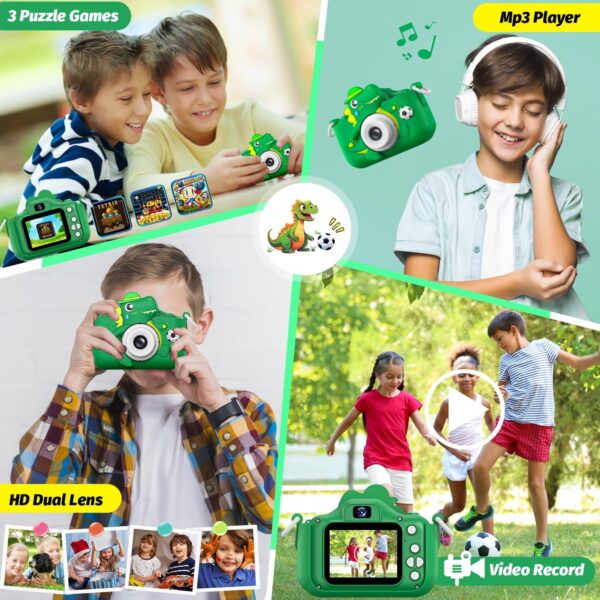 Dinosaur Kids Camera for Boys Girls, Toddler Digital Selfie Camera with Cute Protective Cover and 32G SD Card, Christmas Birthday Gifts Toys for 3 4 5 6 7 8 9 10 11 12 Years Old Little Girls and Boys - Image 5
