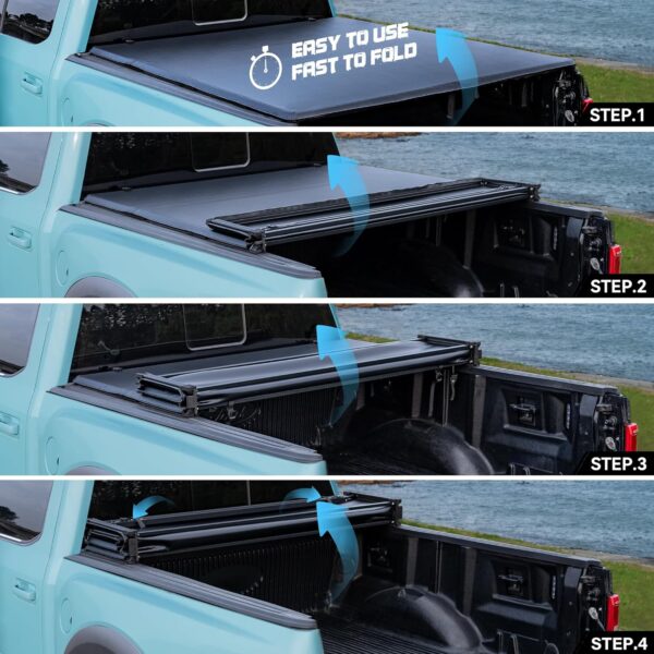 Truck Bed Tonneau Cover Compatible with Ford F150 F-150 2015 2016 2017 2018 2019 2020 2021 2022 2023 2024 6.5 ft Standard Box, Soft Folding(Quad Fold) Style - Image 3