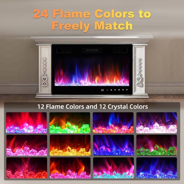 Electric Fireplace Insert 36" Realsmart 1500W Wall Mounted Electric Fireplaces with Recessed Heaters, Remote Control, Slim Black Fireplace Screen, Timer, 12 Flame Colors LED Decor, Low Noise - Image 3