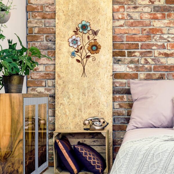 Moxweyeni Tricolor Flower Wall Decor Vintage Metal Wall Art Decor Rustic Hanging Wall Flowers Decorative Metal Floral Art for Home Living Room Bathroom Indoor Outdoor Decors, 15 x 9.1 Inch (1 Piece) - Image 6
