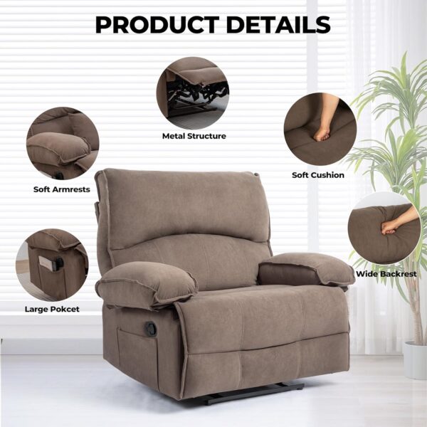 Oversized Recliner Extra Wide Chair with Massage and Heat, Soft Fabric Overstuffed Chair for Living Room, Soft Padded Oversized Chairs Up to 350 LBS (Black) - Image 4