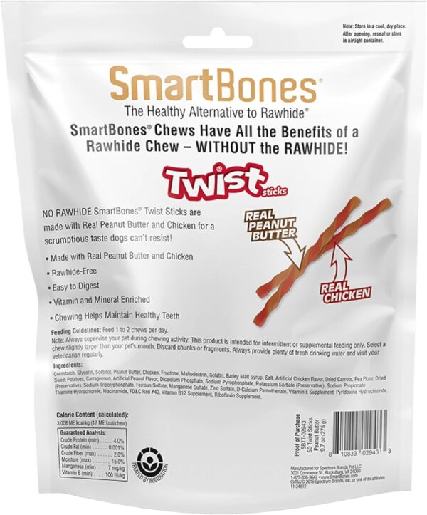 SmartBones Smart Twist Sticks With Peanut Butter 50 Count, Rawhide-Free Chews For Dogs, SBTT-02943, 50-count - Image 2