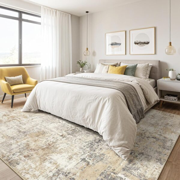 Area Rug Living Room Rugs: 5x7 Large Soft Machine Washable Abstract Modern Stain Resistant Indoor Floor Carpet Low Pile Accent Rug for Bedroom Dining Room Kitchen Nursery Office Dorm Home- Grey Gold - Image 5