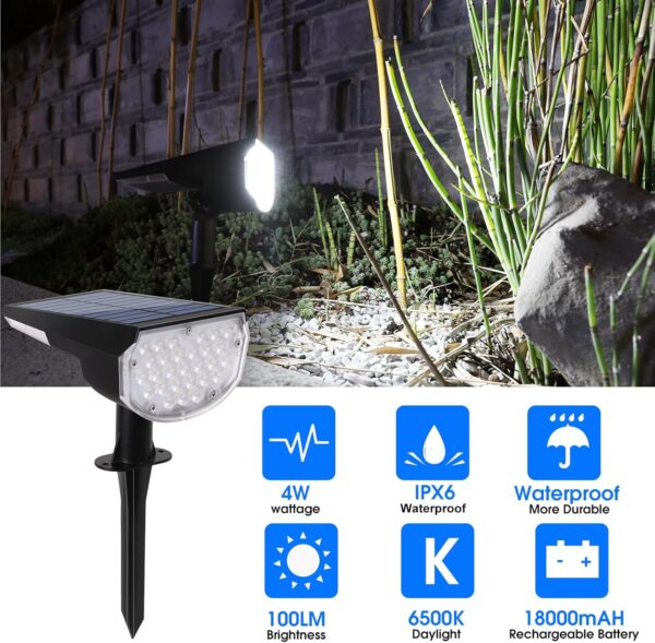 E ENERGETIC LIGHTING Solar Lights Outdoor Waterproof IP68, 4 Lighting Modes Solar Powered Garden Yard Spot Solar Lights for Christmas Outside Landscape- 2 Pack (Daylight) - Image 3