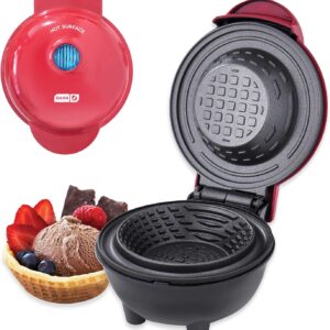 Dash Mini Waffle Bowl Maker for Breakfast, Burrito Bowls, Ice Cream and Other Sweet Desserts, Recipe Guide Included - Red
