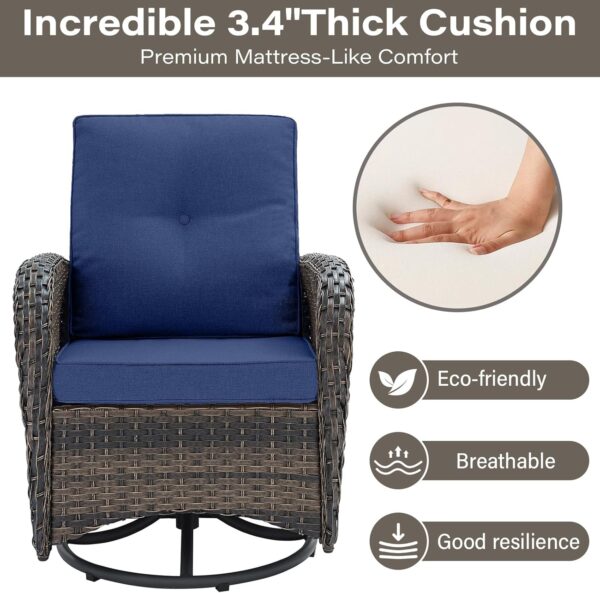 Patio Wicker Chairs Swivel Rocker - Outdoor Swivel Rocking Chairs Set of 2 with Rattan Side Table, Patio Swivel Glider Chair 3 Piece Patio Furniture Sets for Patio Porch Pool Brown/Blue - Image 5